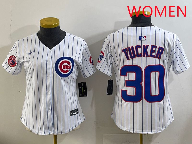 Women 2025 Chicago Cubs #30 Tucker White Stripe Game Nike MLB Jersey style 5